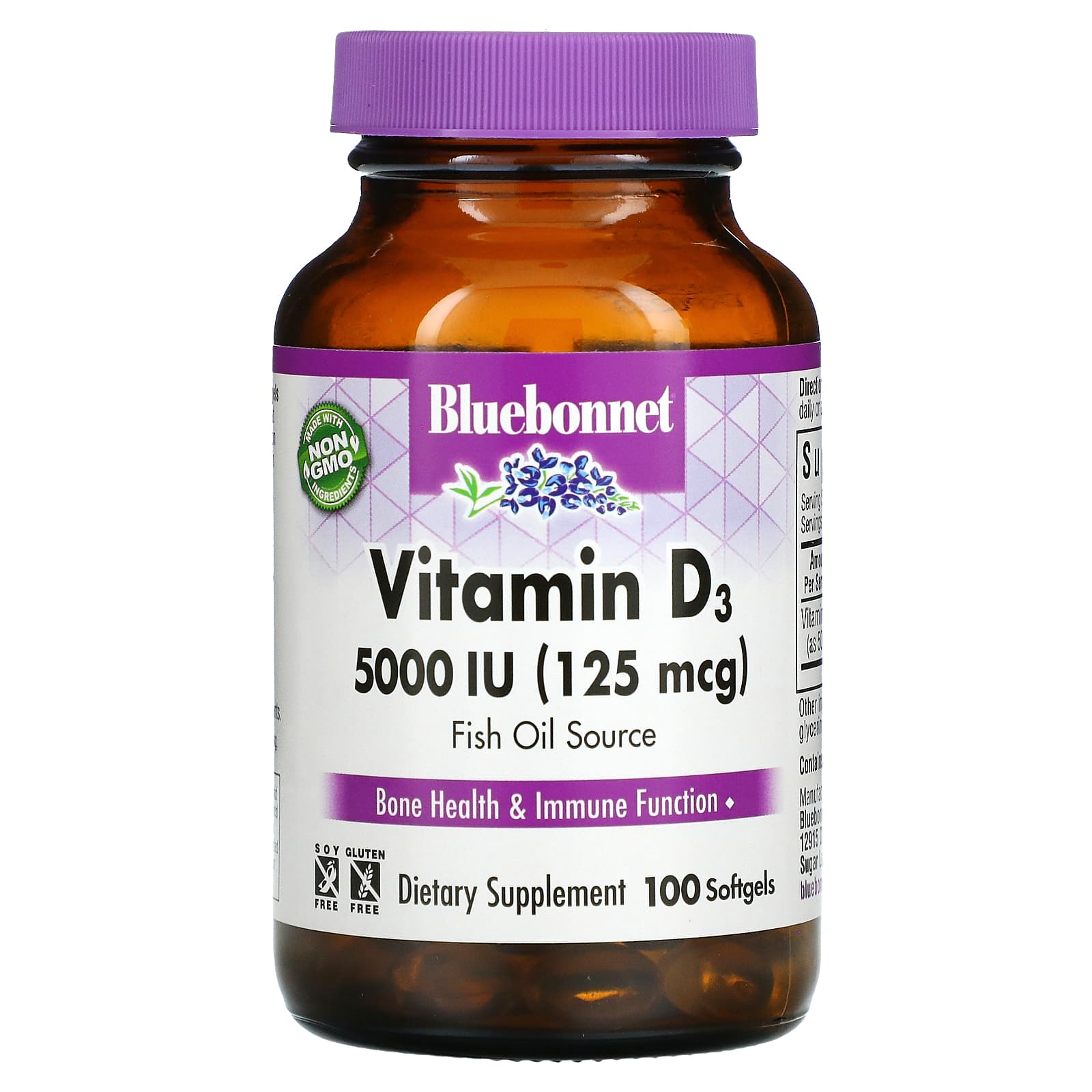 Bluebonnet, D3 5000 IU, 100 Softgels UPC 743715003217 | HiLife Vitamins